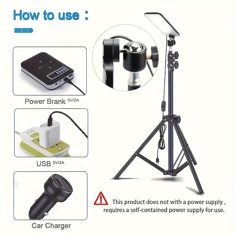 Linterna de camping LED portátil con soporte telescópico, alimentada por USB, resistente al agua y duradera de metal
