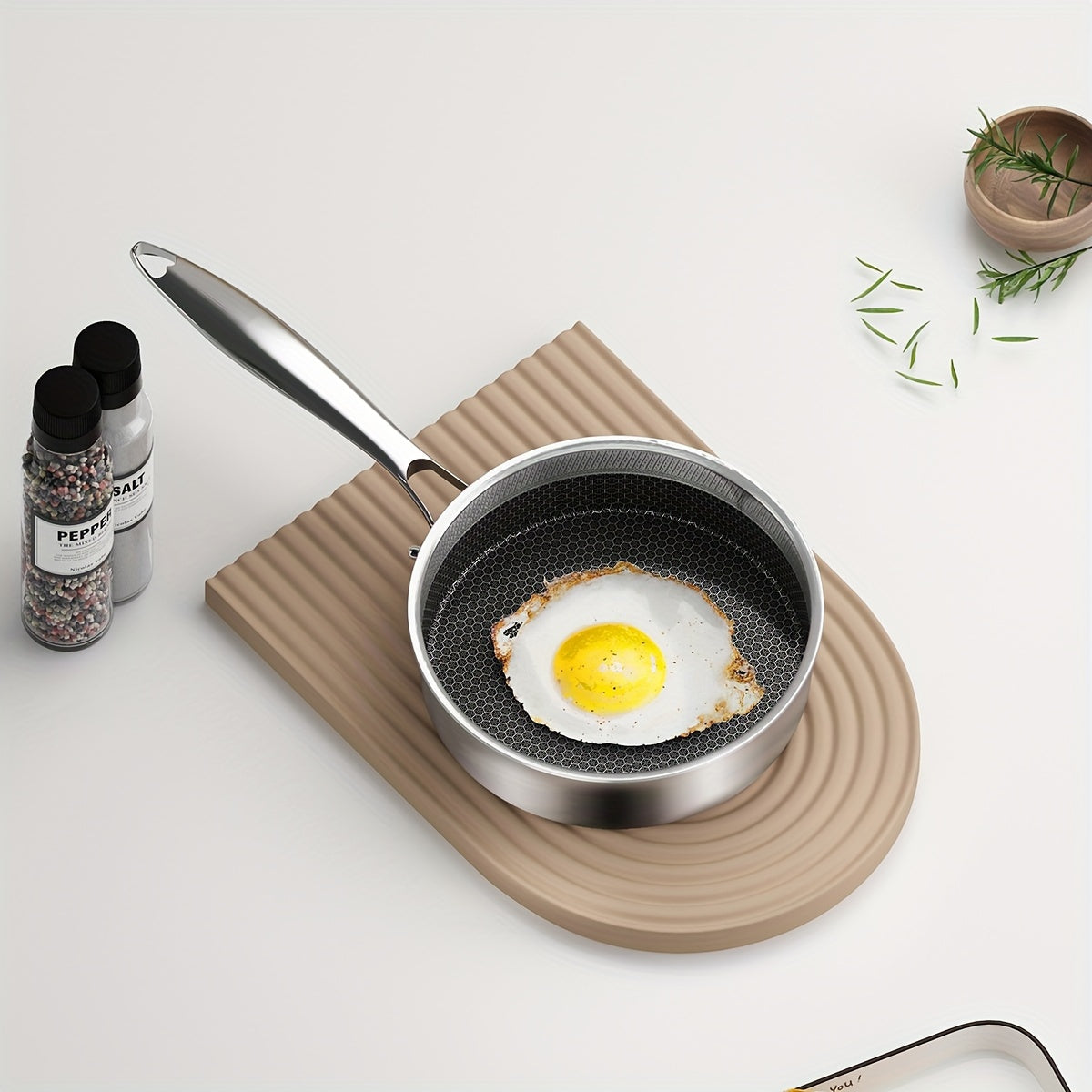 Stainless Steel Sauté Pan Non-Stick Honeycomb Surface Dishwasher Safe Induction Compatible