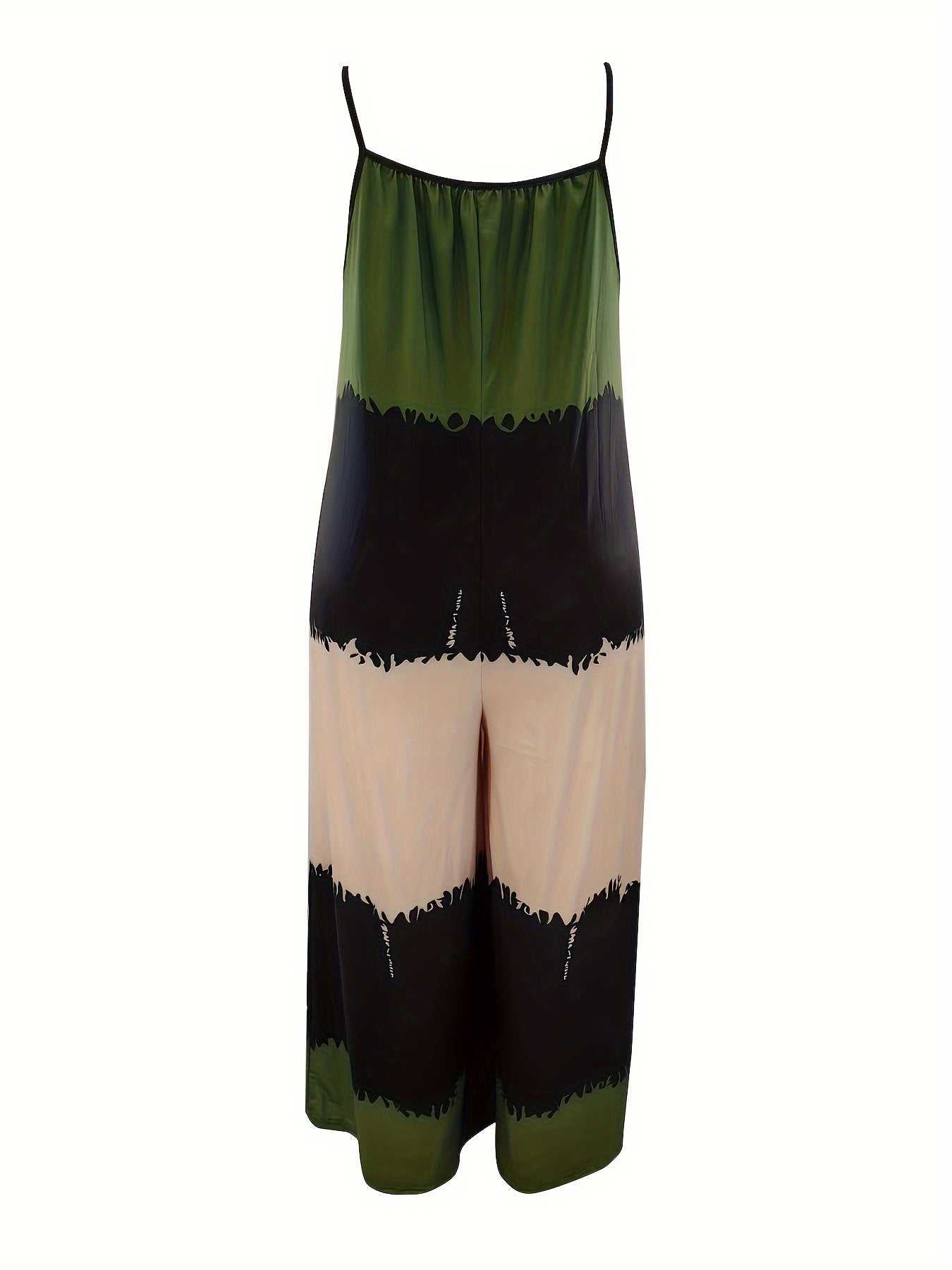 Mono sin mangas de pierna ancha con bloque de colores para tallas grandes, casual, con cuello en V