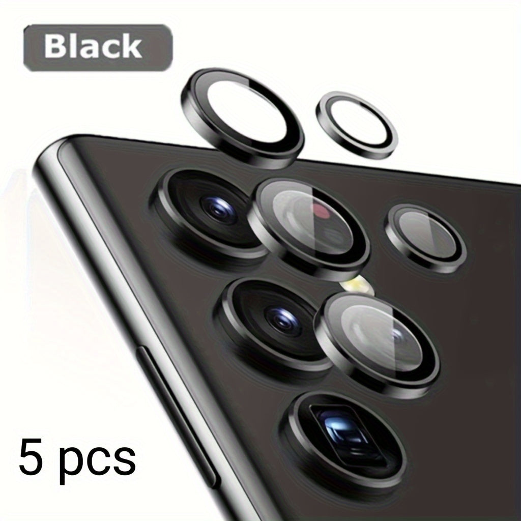 Set of 3 Camera Metal Rings and Tempered Glass Lens Protectors for Samsung Galaxy Models