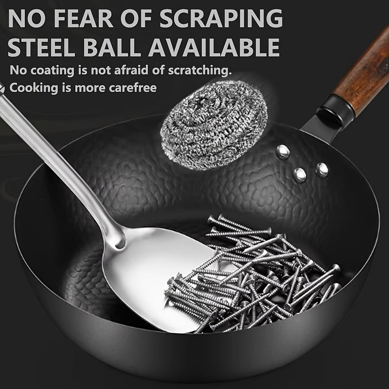 Cast Iron Wok 27.94cm Non-Stick Deep Frying Pan for Induction Gas Electric Cookers