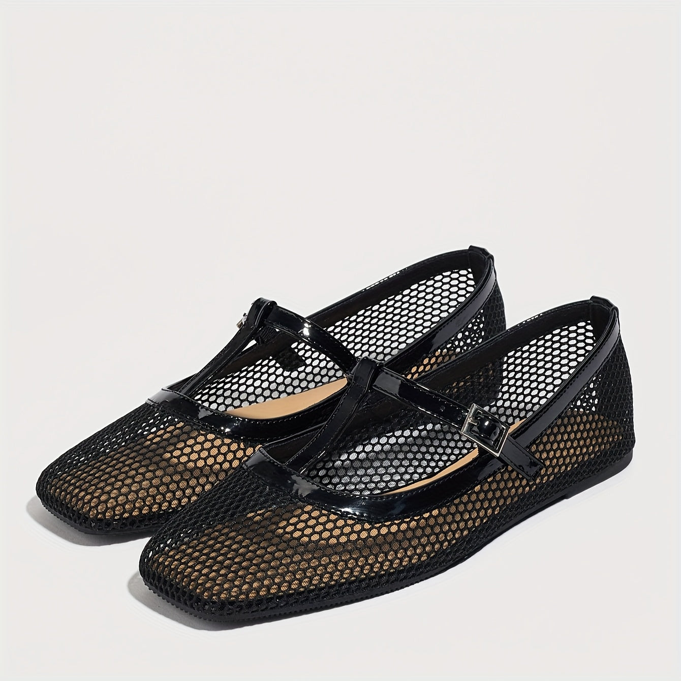 Zapatos de mujer con malla transpirable Mary Jane, sandalias casuales de verano en negro
