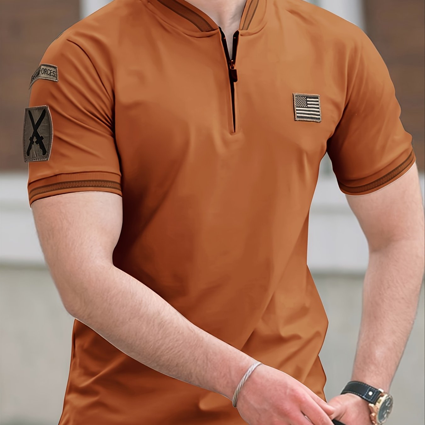 Camisa con cremallera transpirable para hombre con patrón geométrico para actividades al aire libre casuales