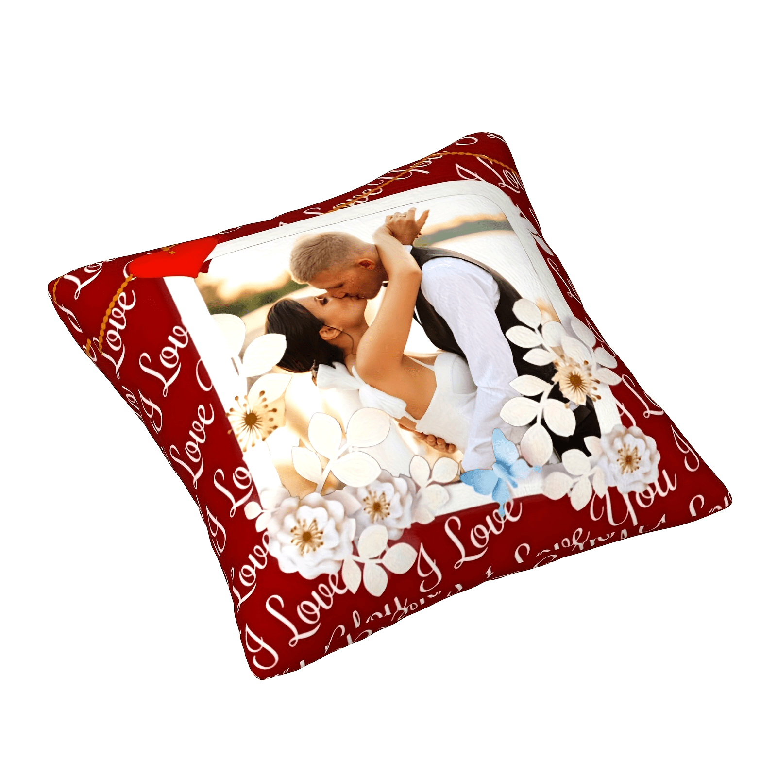 Personalized Love Photo Pillow for Couples Wedding Valentine's Day Soft Polyester Cushion