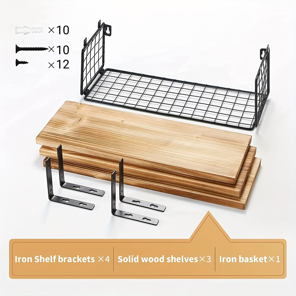 Carbon Black Bathroom Floating Shelves with Storage Basket Space-Saving Wall Organizer