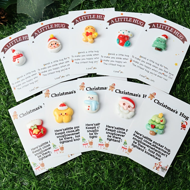 Set of 10 Christmas Gift Cards with Festive Resin Charms for Holiday Parties
