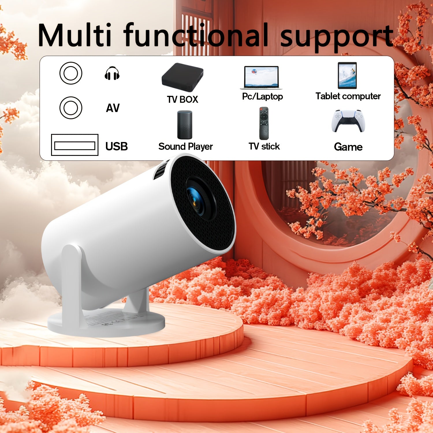 Portable HD Mini LED Projector for Home Theater with 4K Decoding