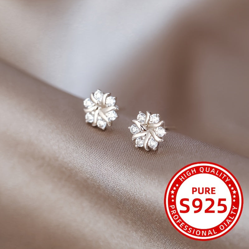 Sterling Silver Snowflake Stud Earrings for Women 1.5g Elegant Jewelry