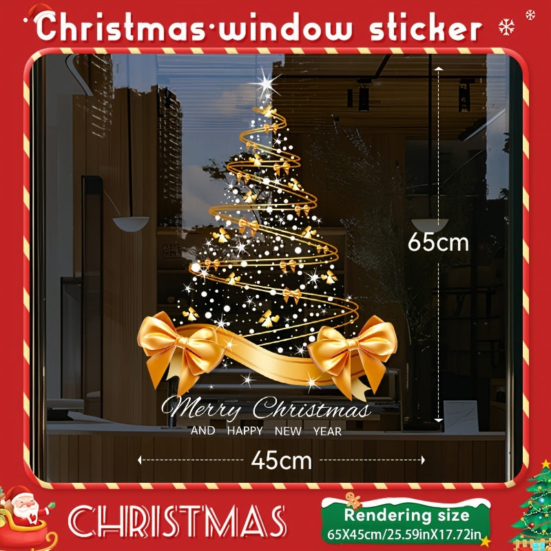 Festive Golden Christmas Tree Static Cling Sticker Waterproof PVC Holiday Decor