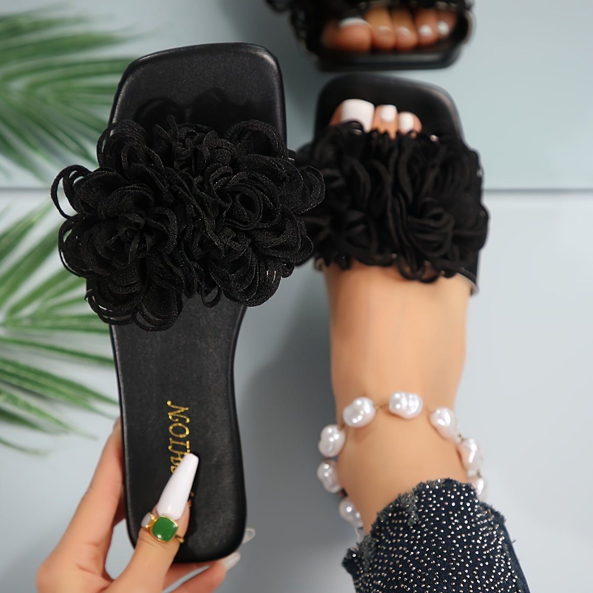 Women's Flowers Decor Slides Summer Open Toe Beach Casual Shoes