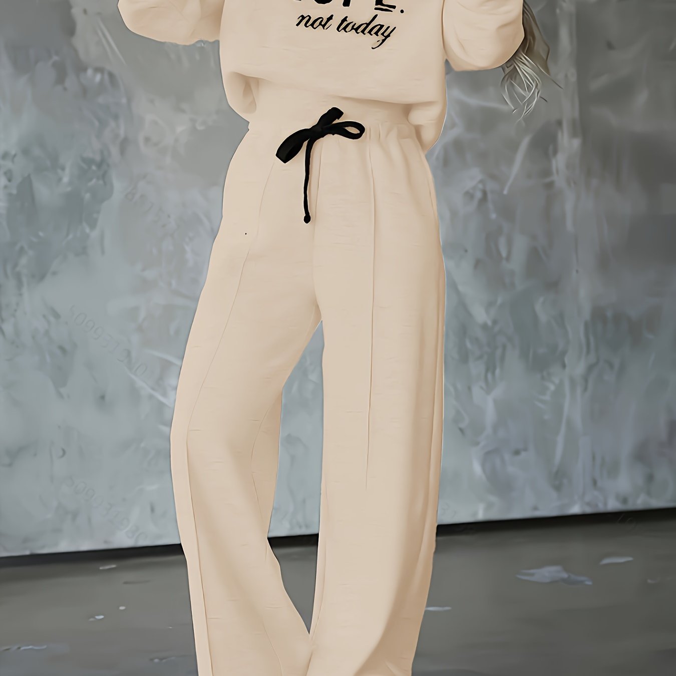 Women's Casual Sports Outfit Hooded Sweatshirt and Pants with Letter Pattern