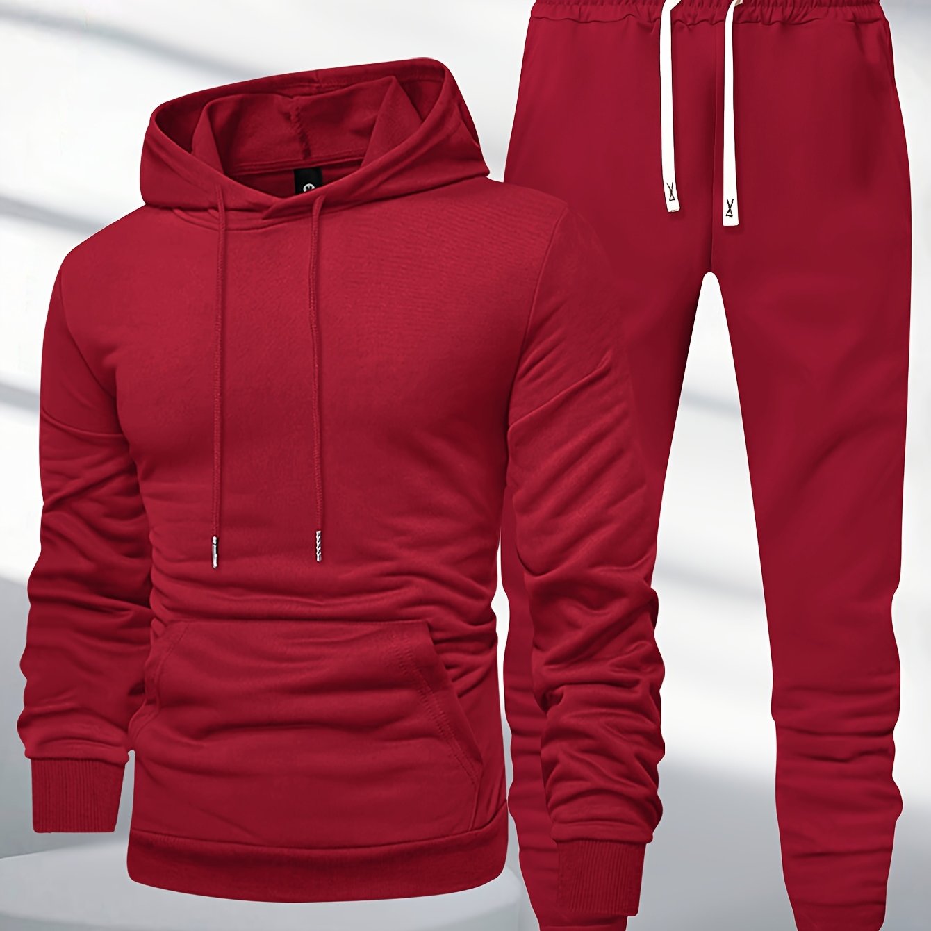 Мужской повседневный спортивный костюм из полиэстера с худи и длинными рукавами, а также джоггеры