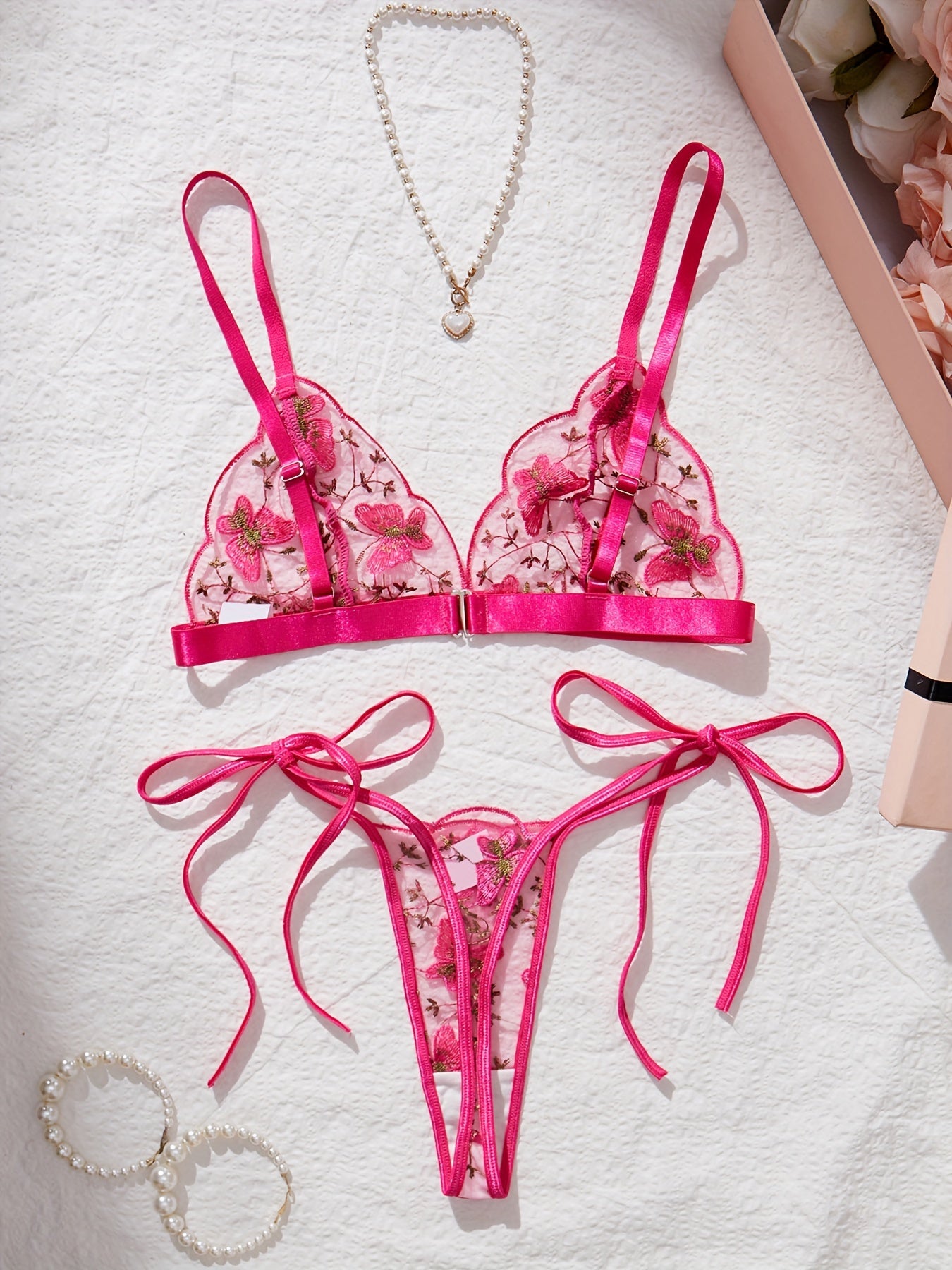 Women's Lingerie Set with Butterfly Pattern and Thin Shoulder Straps