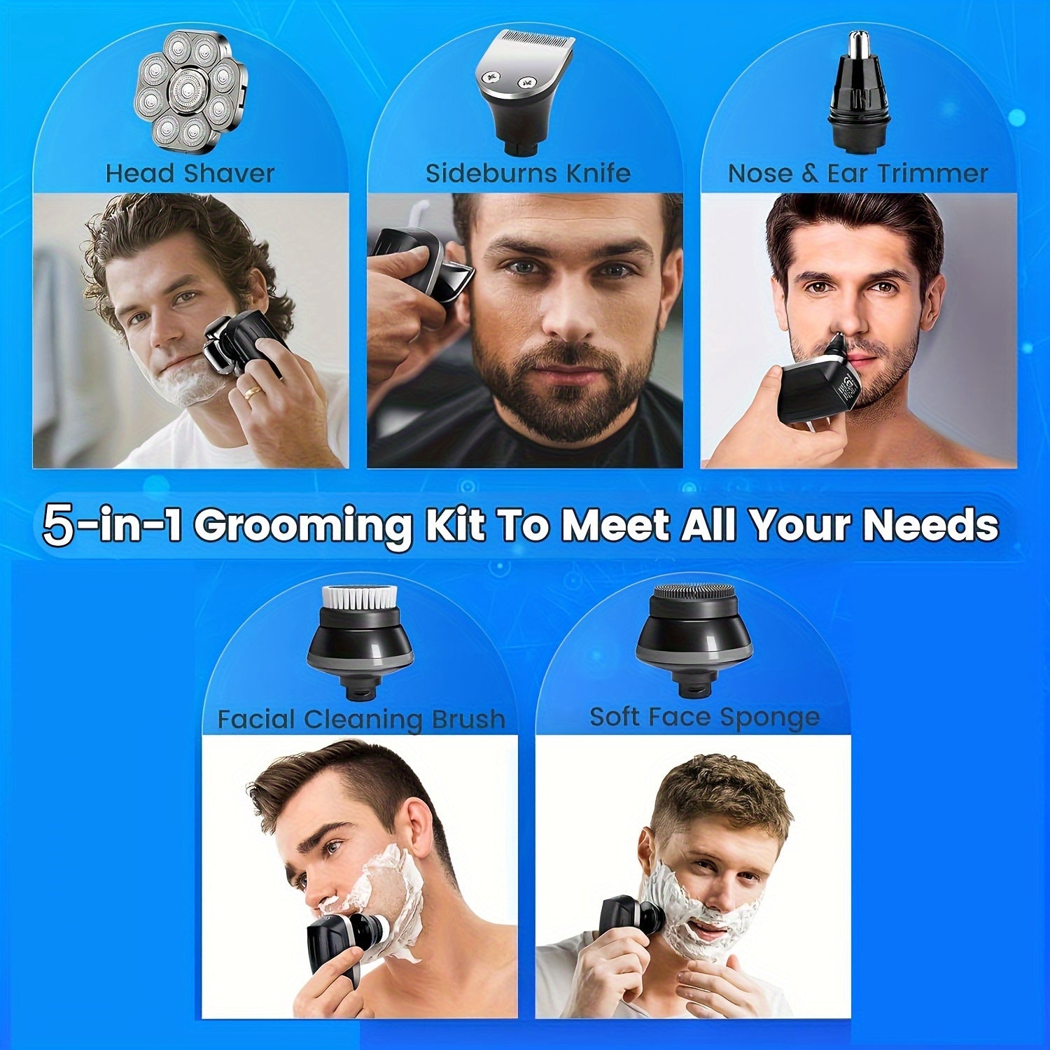 Ultimate 9D Electric Shaver for Men 5-in-1 Grooming Kit LED Display USB Rechargeable Wet Dry Use Long Battery Life Stainless Steel Blades