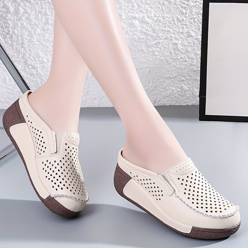 Women's Mesh Clogs Platform Slip-On Shoes Breathable Solid Color