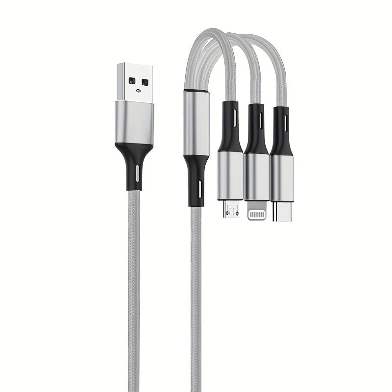 3-in-1 Naylon bilan to‘qilgan zaryadlash kabeli USB dan Lightning Type-C Micro USB gacha 149cm
