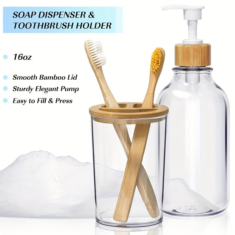 Juego de 4 accesorios de baño de bambú para organizar y decorar