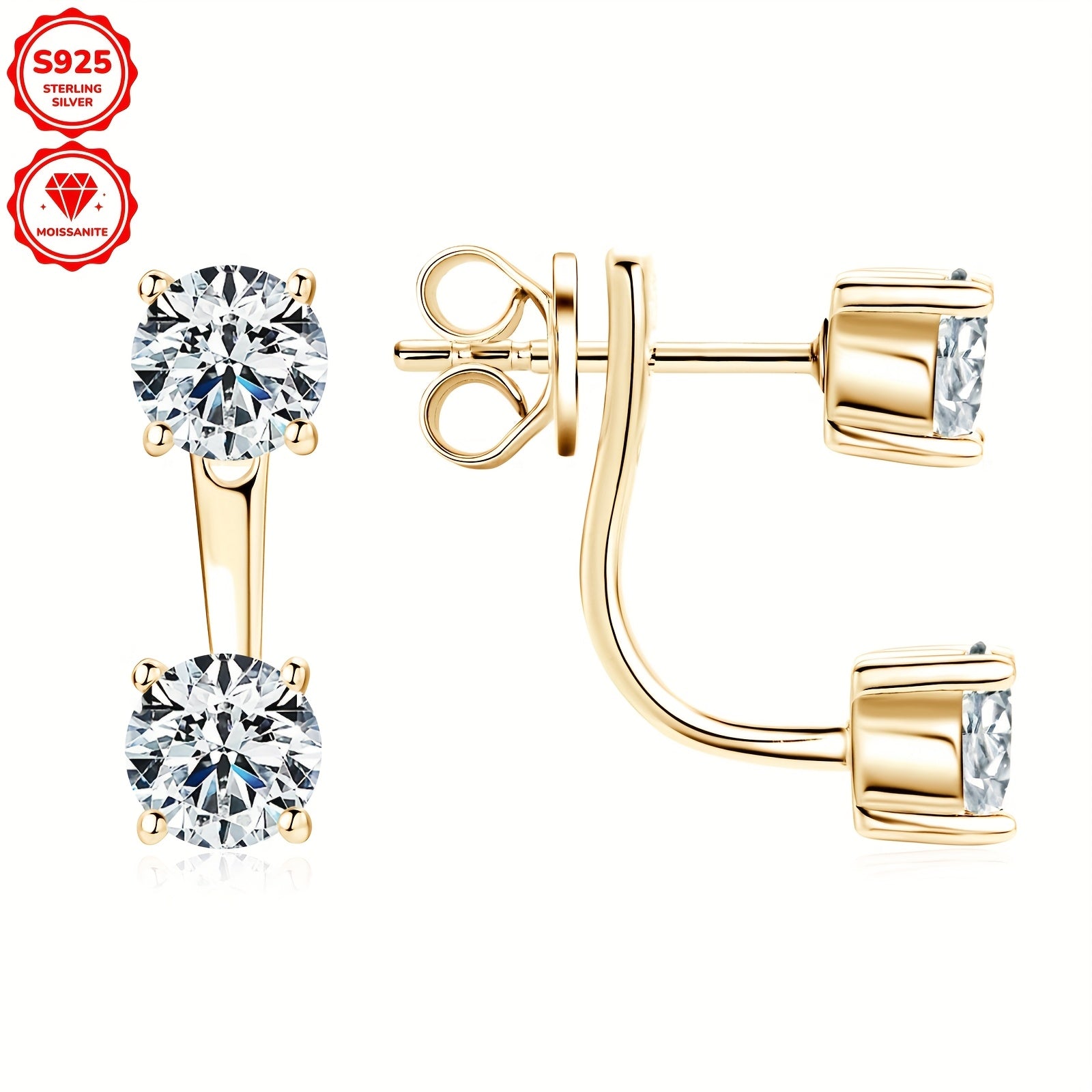 Sterling Silver Moissanite Drop Earrings with Gold Plating 4mm 2.0ct Synthetic Gift