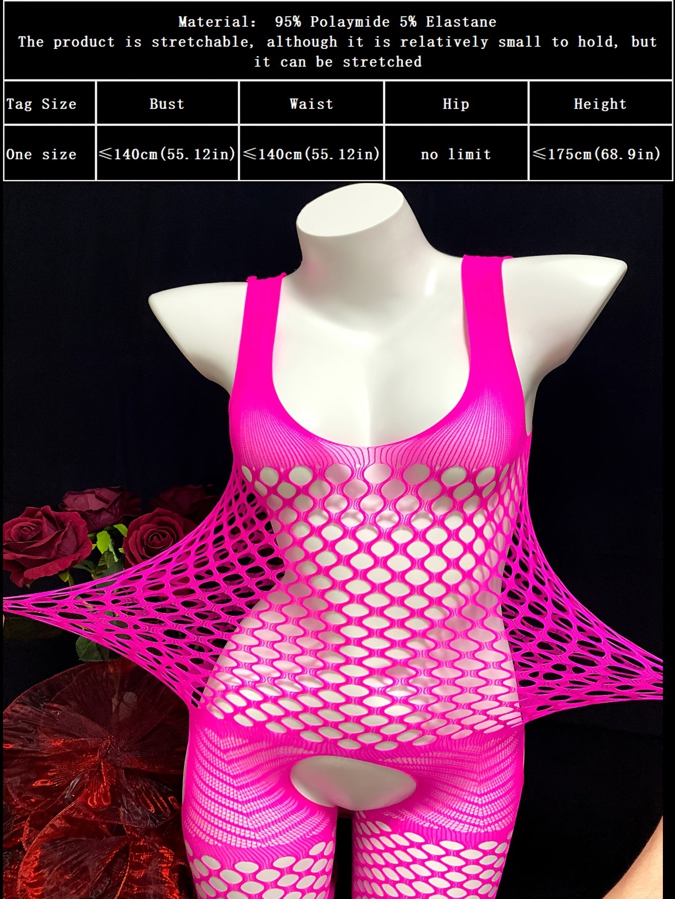 Sevgi kuni sovg'asi: Qizil tarmoq bodysuit, bo'sh joyli dizayn, cho'ziluvchan naylon aralashmasi, shaffof ichki kiyim to'plami