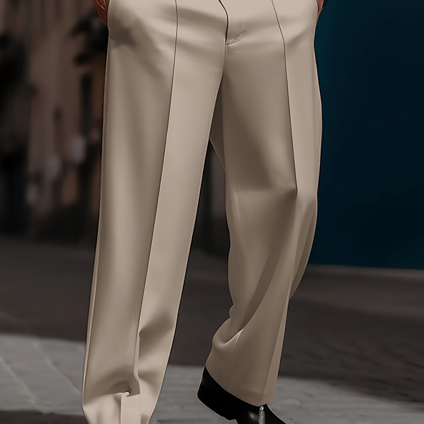 Men's White Relaxed Fit Trousers All-Season Polyester Casual Pockets