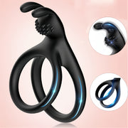Men Silikon Cock Ring Bunny Ears bilan testislarni stimulyatsiya qilish uchun