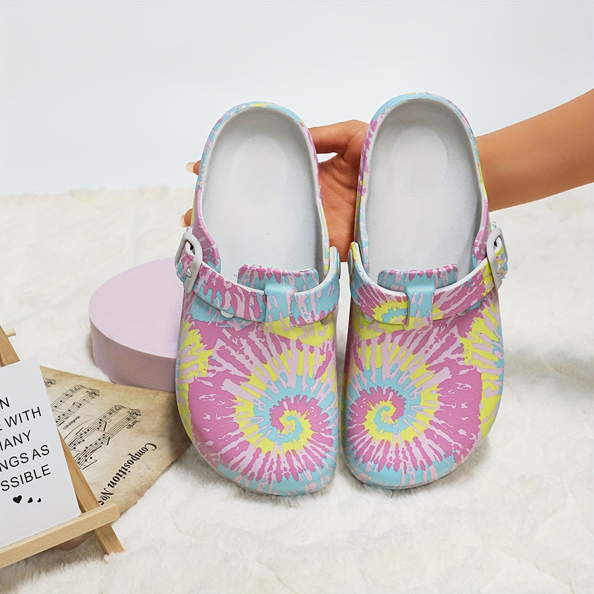 Women's Floral Print Mary Jane Slip-On Nurse Lab Shoes Non-Slip EVA