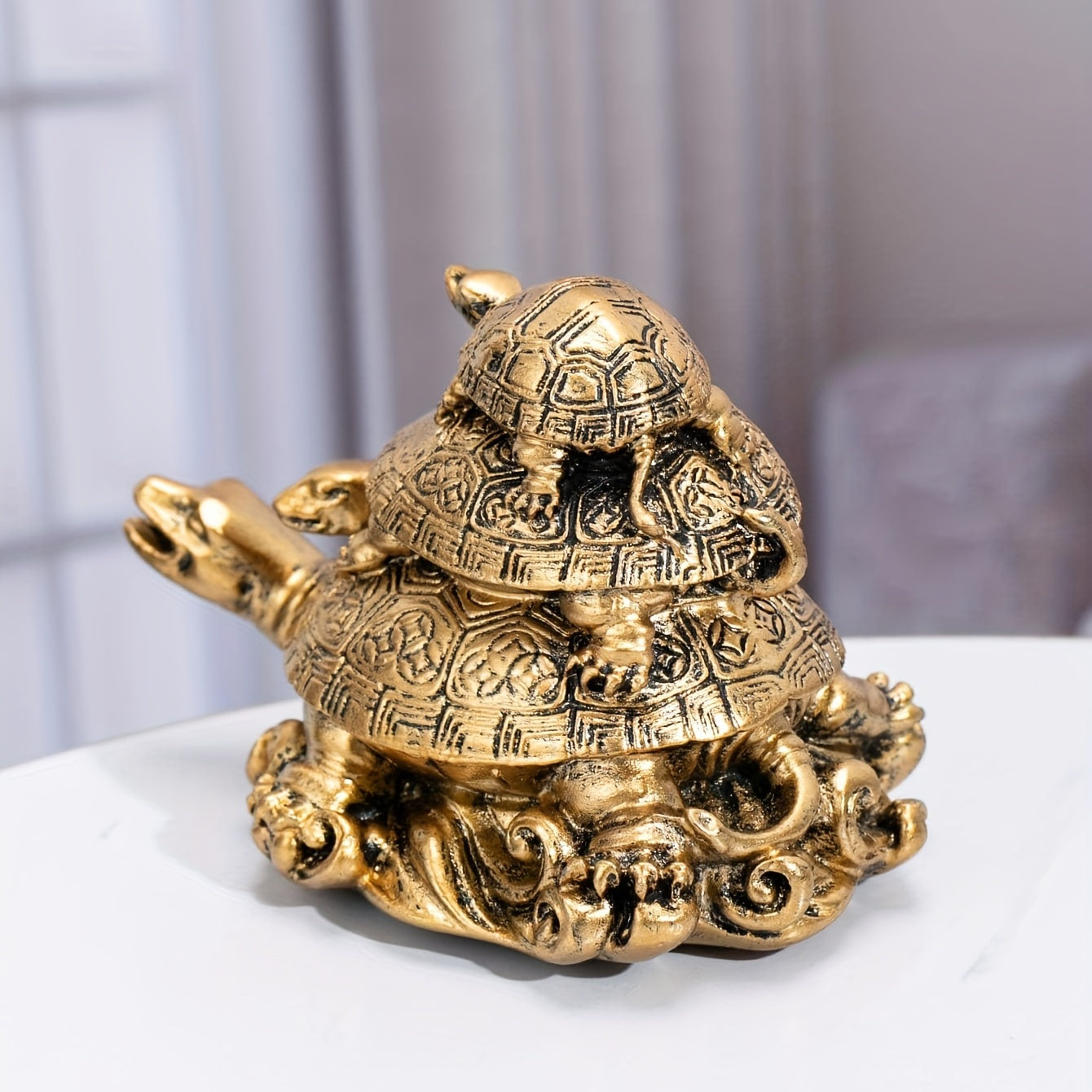 Golden Resin Turtle Figurine for Longevity and Protection Decorative Home Decor