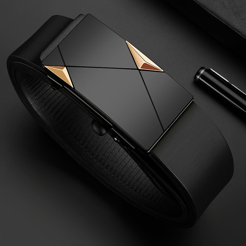 Men's Black Casual Belt with Automatic Buckle PU Panel for Jeans and Office Wear