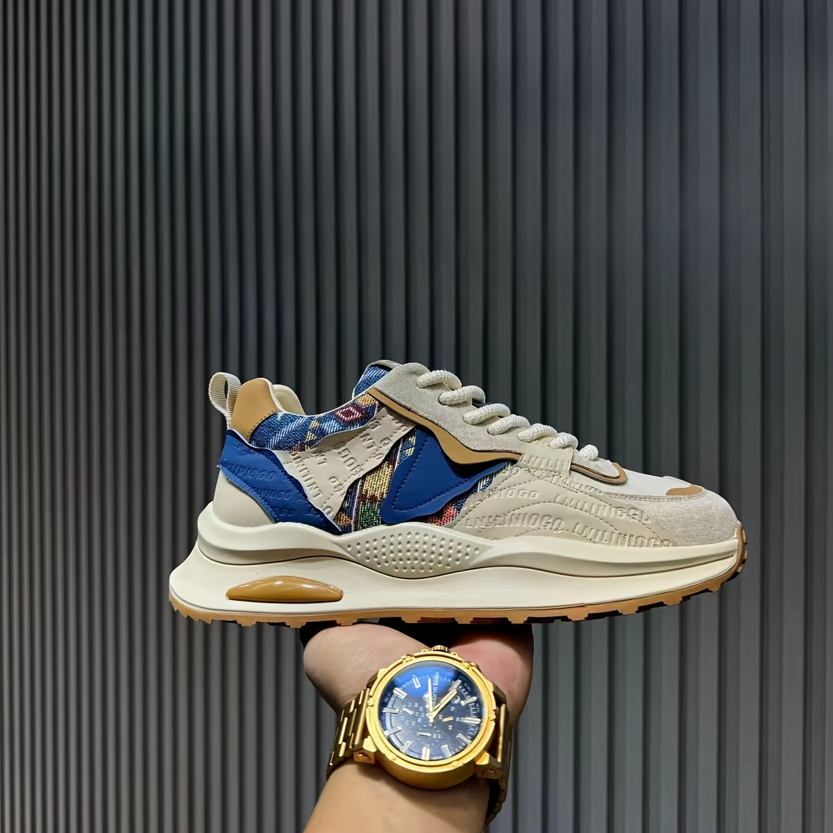 Men's All-Season Casual Sneakers Low Top Round Toe Lace-Up Fabric Faux Leather Rubber Sole