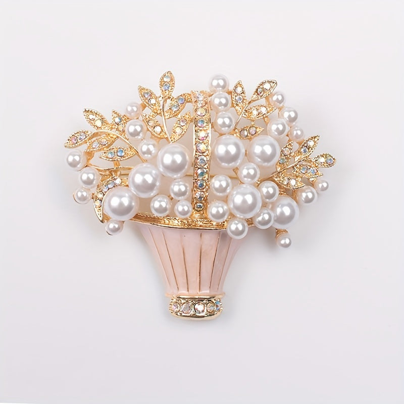 Faux Pearl and Rhinestone Flower Brooch Vintage-Inspired Irregular Shape for Dresses and Sweaters