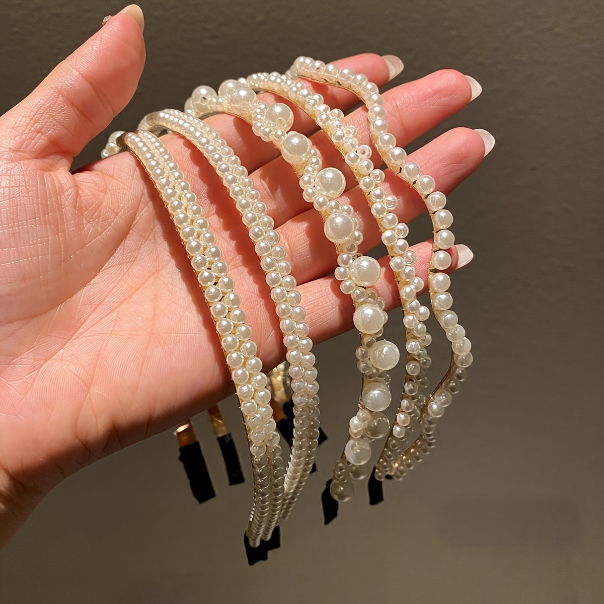 Women’s Faux Pearl Hair Hoops Set of 5 Elegant Stylish Hairbands