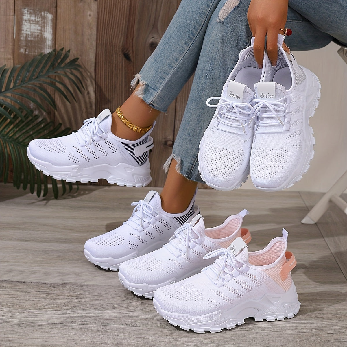 Women's Breathable Knit Sneakers Lightweight Casual Walking Shoes White