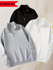 Men's Solid Color Polyester Hooded Sweatshirt with Zip Up and Long Sleeves