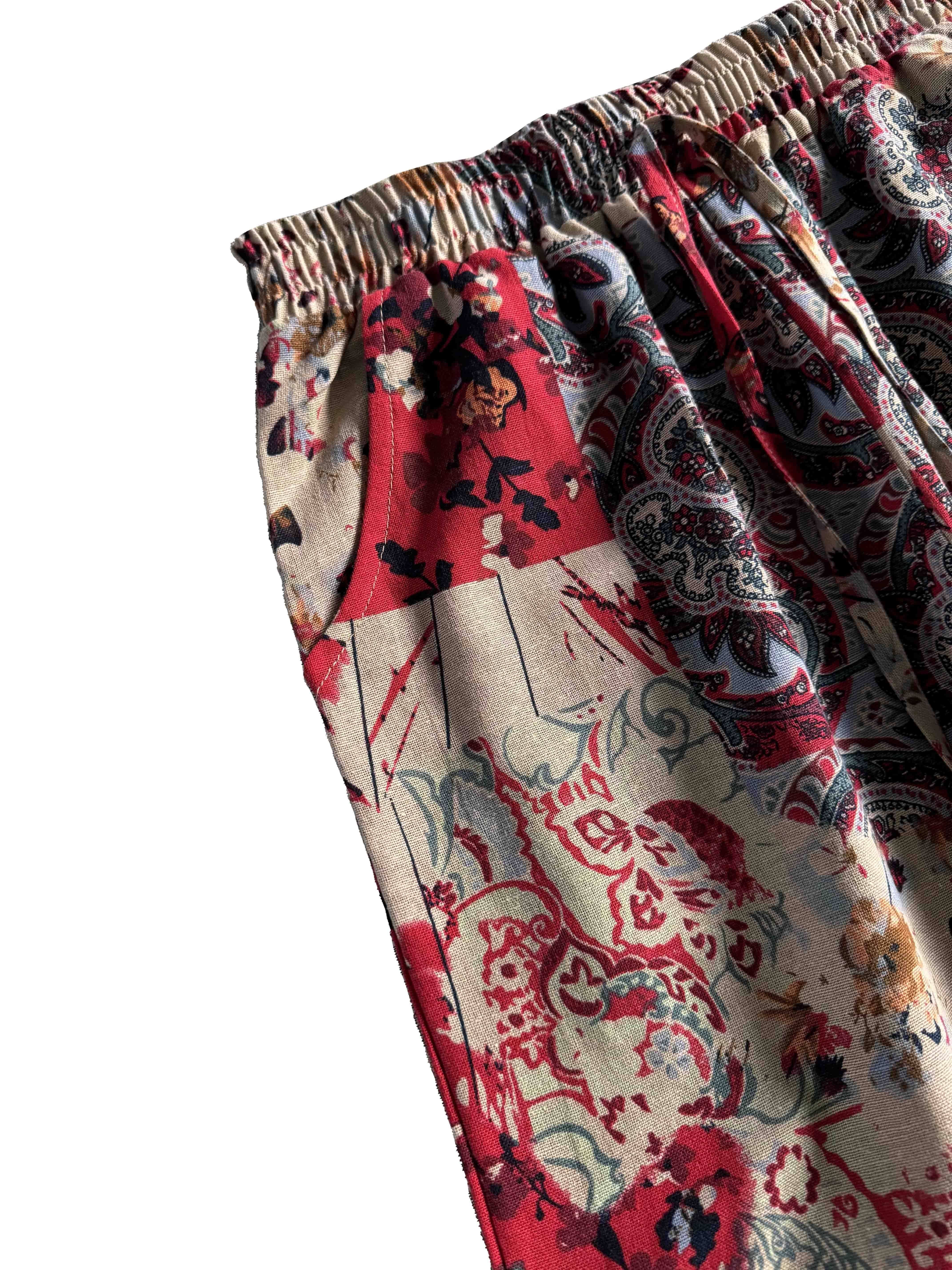 Pantalones anchos de algodón con estampado floral para mujer, cintura elástica, cordón ajustable, largos, para todas las estaciones, casual