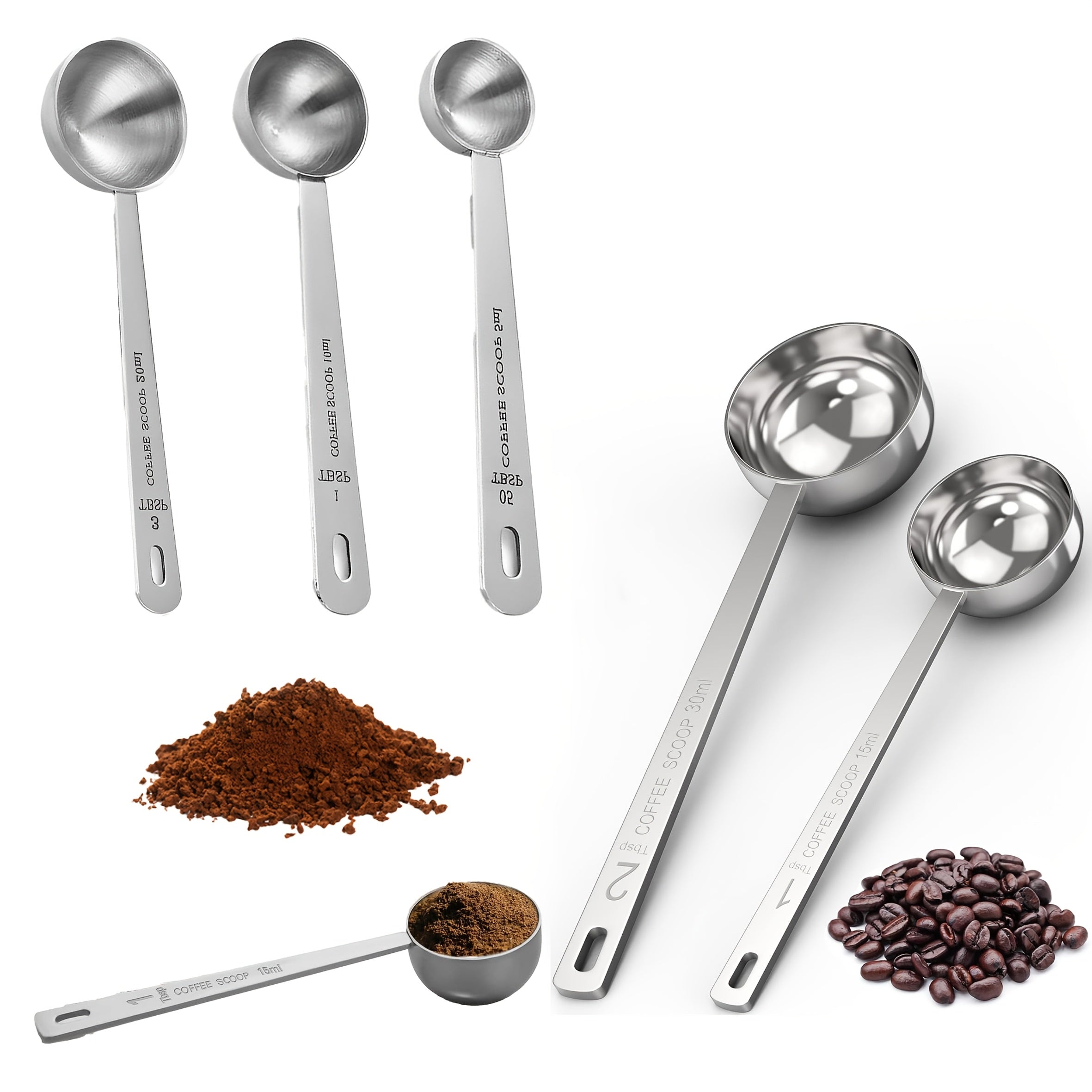 Stainless Steel Coffee Scoops Set with Multiple Measurements for Ground Coffee Tea and Powders