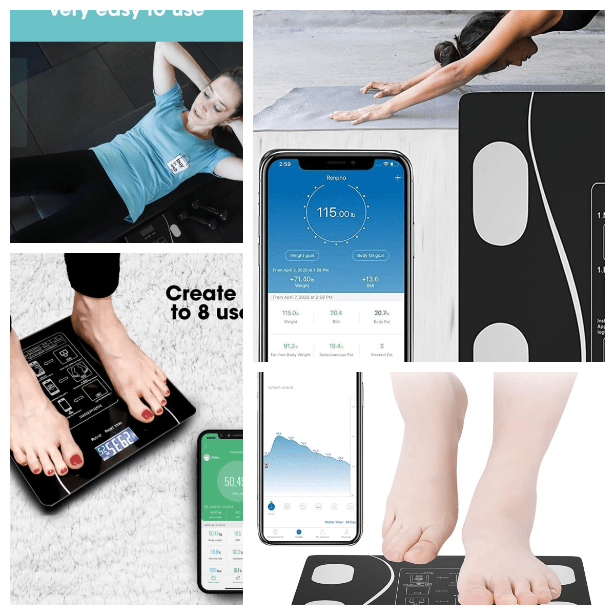 Цифровые напольные весы для тела с беспроводным подключением, яркий дисплей, многопользовательский режим, приложение для смартфона