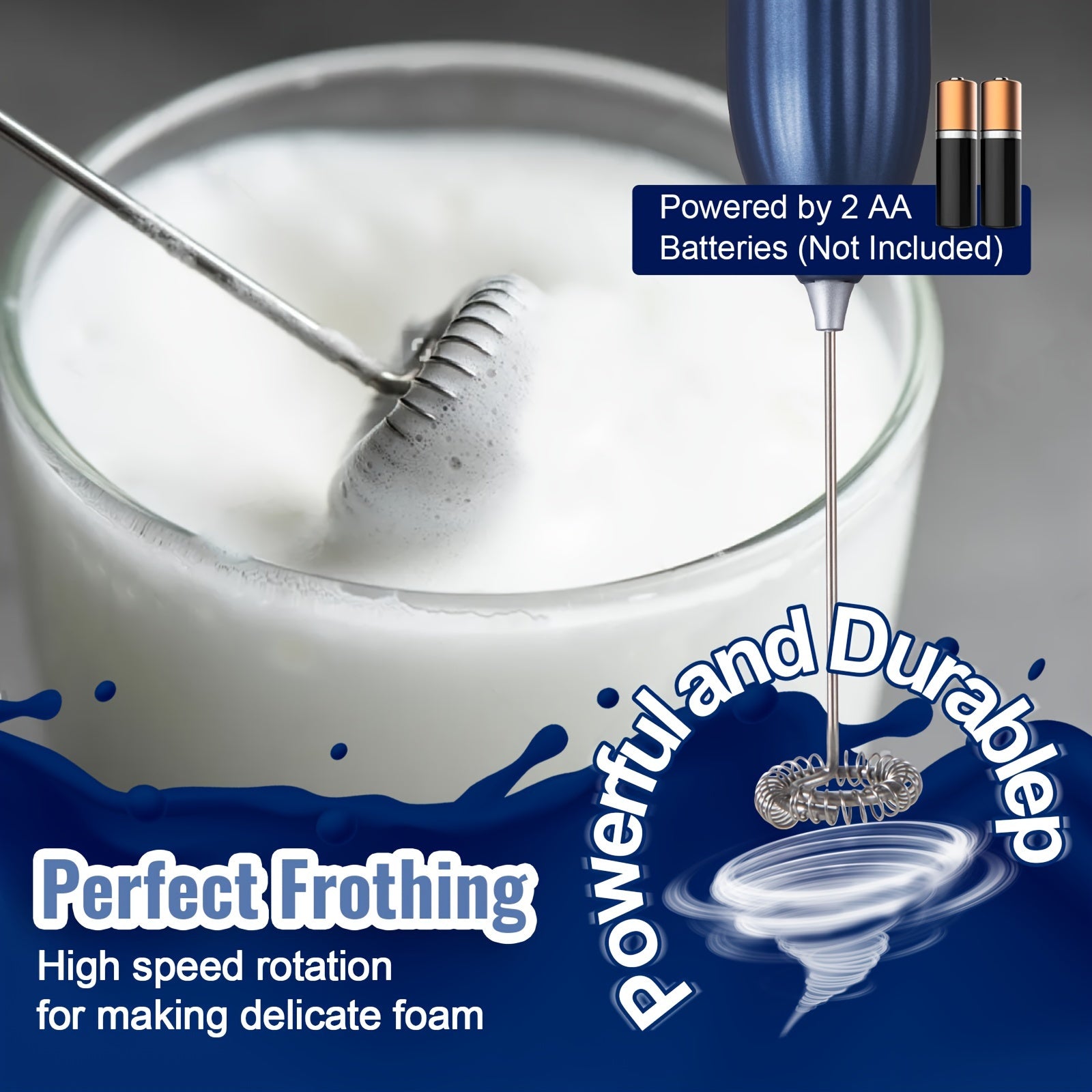 Electric Milk Frother Mini Battery Operated Stainless Steel for Coffee and Drinks