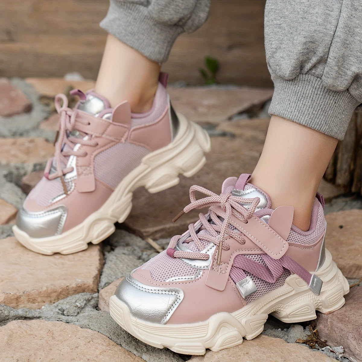 Kids' Striped Running Shoes Low Top Fabric Upper PVC Sole Boys Girls Spring Fall