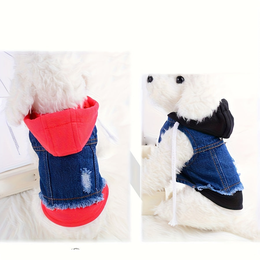 Dog Jacket for Small Dogs Autumn Denim Hoodie Coat with Button Closure