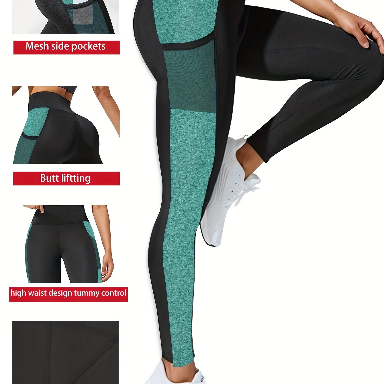 Women's Plus Size Yoga Leggings With Side Mesh Pockets High Waist Stretchy Breathable