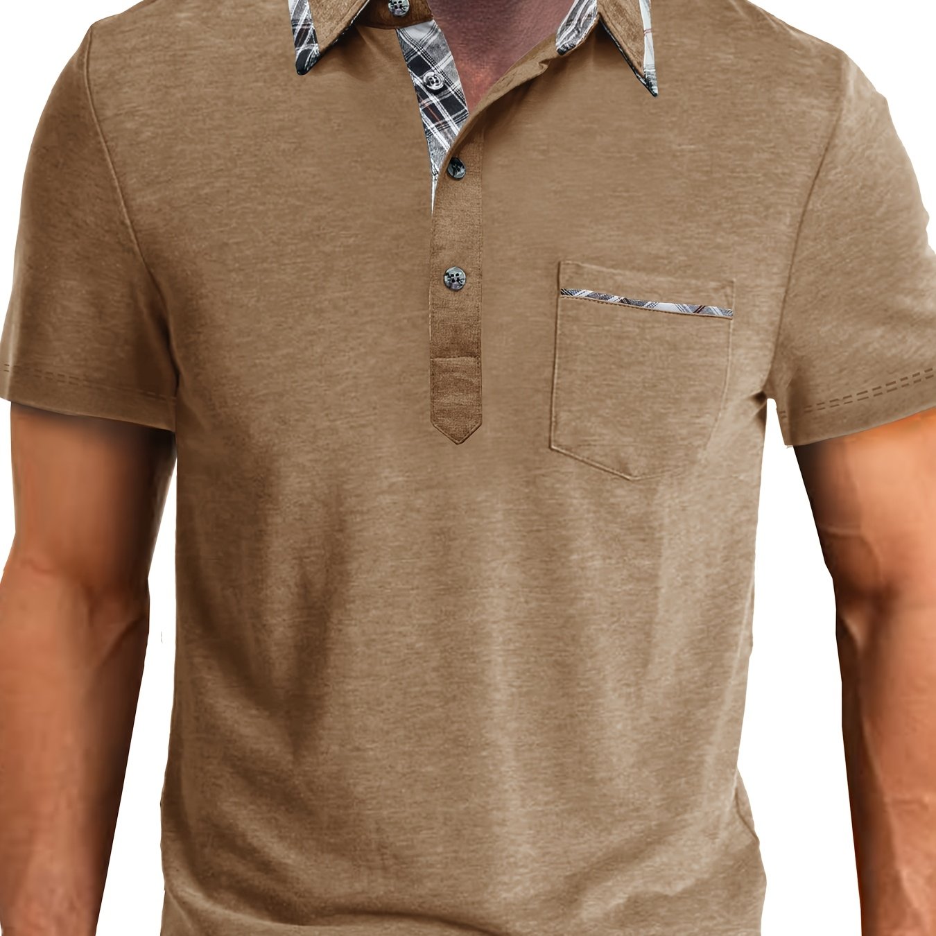 Erkaklar uchun qo'shimcha o'lchamdagi cho'ntakli polo ko'ylak, plitka yaka, biroz cho'ziladigan to'qima (77% polyester, 19% viskoza, 4% elastan), yozda 180g/m² og'irlikda ideal.