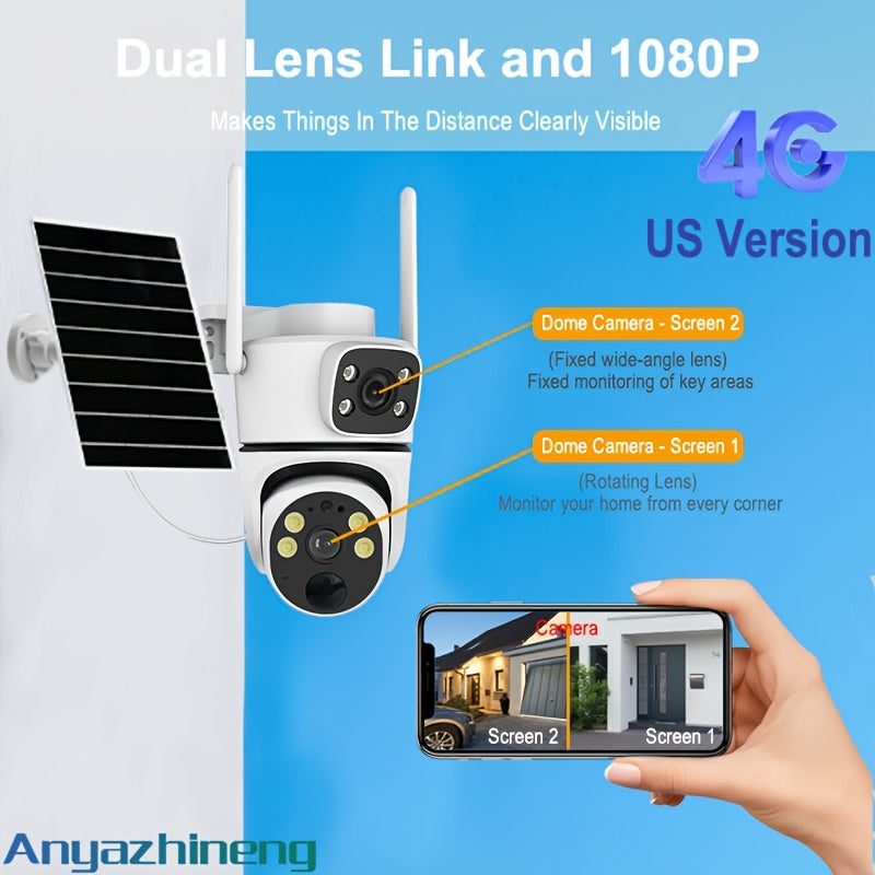 Outdoor Solar Security Camera with 4G LTE, 355° View, PIR Motion Detection, Two-Way Audio