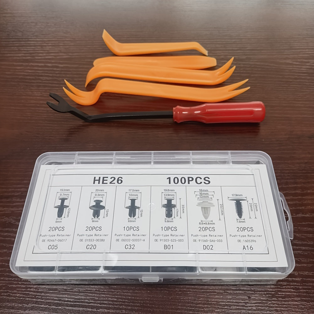 105-Piece Auto Fasteners Kit with Removal Tools for Car Door Panel and Trim Repair