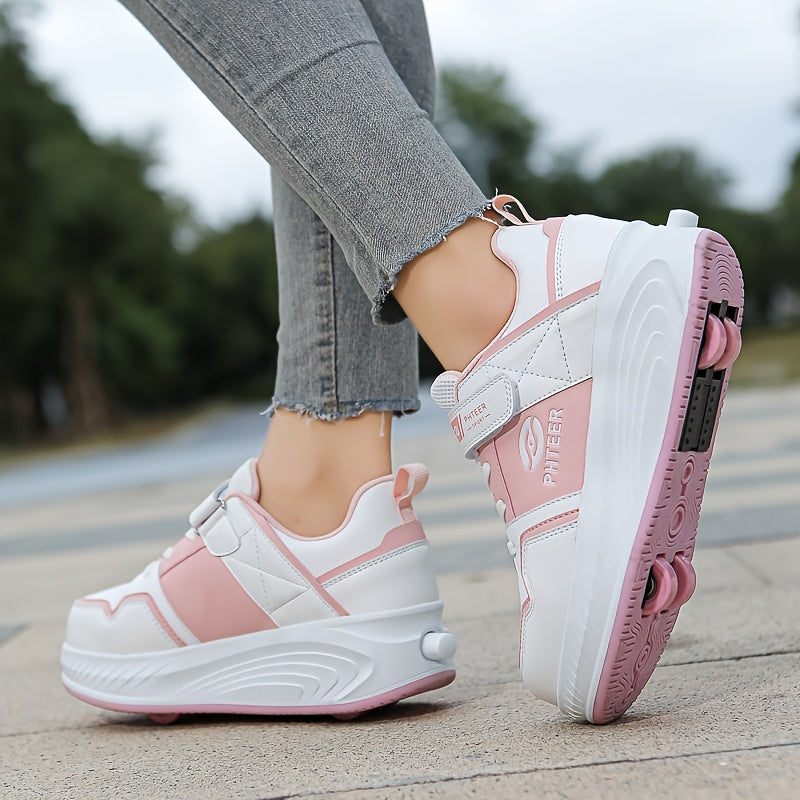 Girls Low Top Skate Shoes with Wear-Resistant Anti-Slip Wheels for Indoor Outdoor All-Season