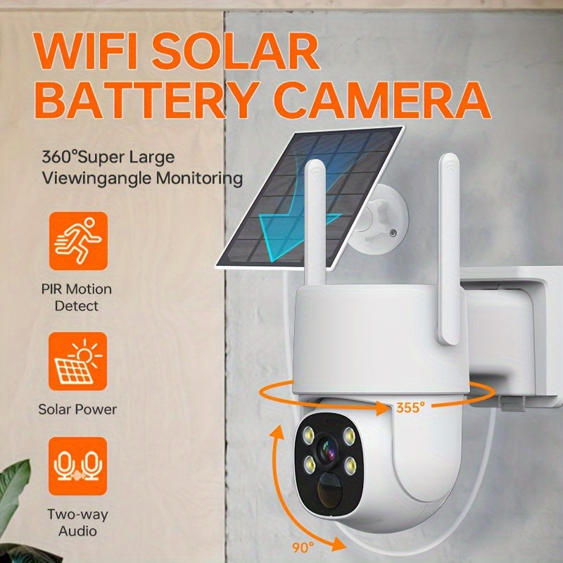 Wireless Solar Security Camera 1440p 360° View Night Vision Motion Detection PTZ Waterproof