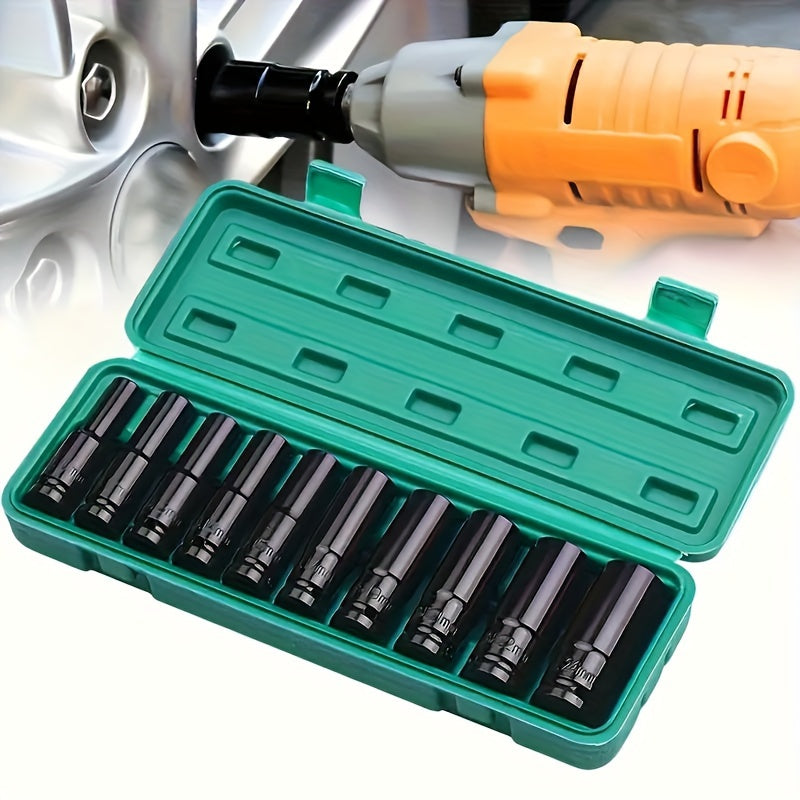 10 Pieces Deep Drive Impact Wrench Socket Set 1/2 Inch 8-24 Mm Carbon Steel