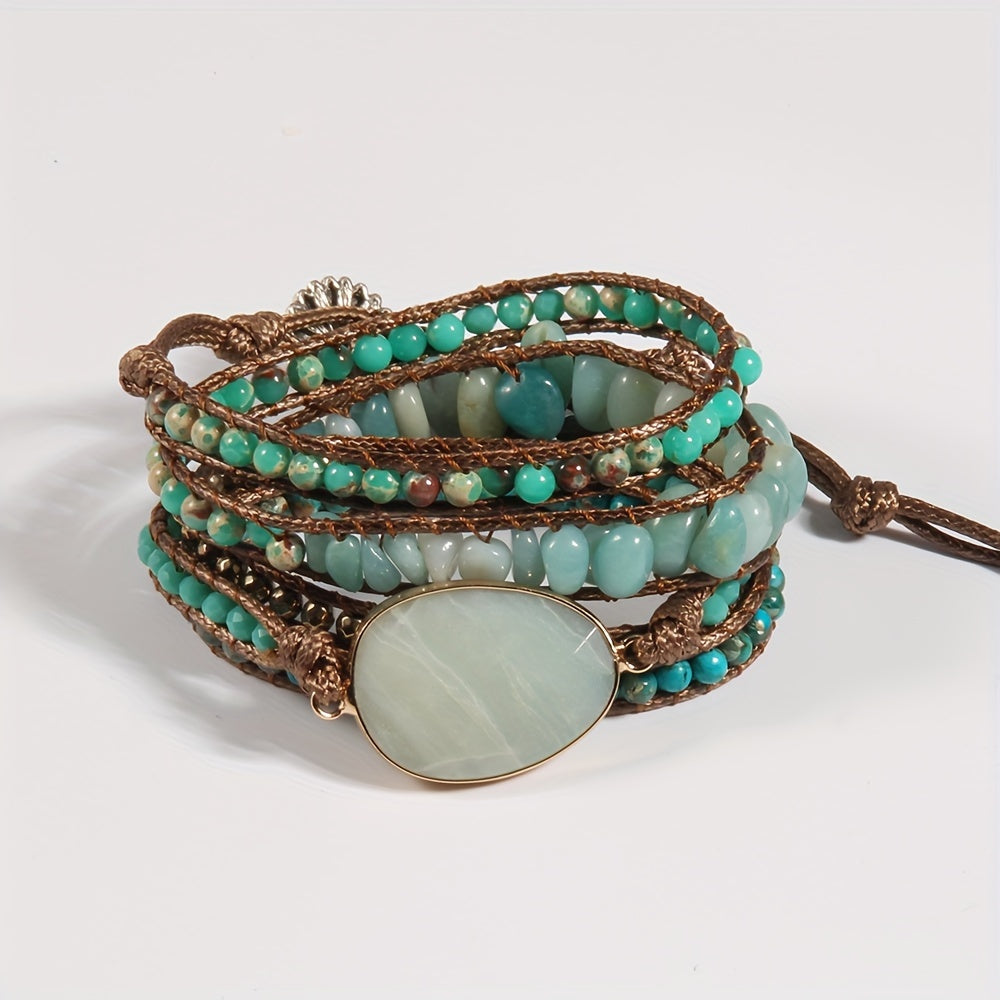 Bohemian Beaded Wrap Bracelet for Women with Natural Stones and Glass Beads