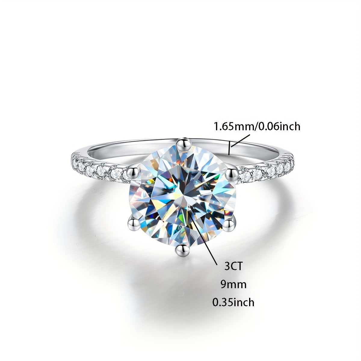 Sterling Silver Moissanite Engagement Ring 3CT Wedding Promise Jewelry for Women