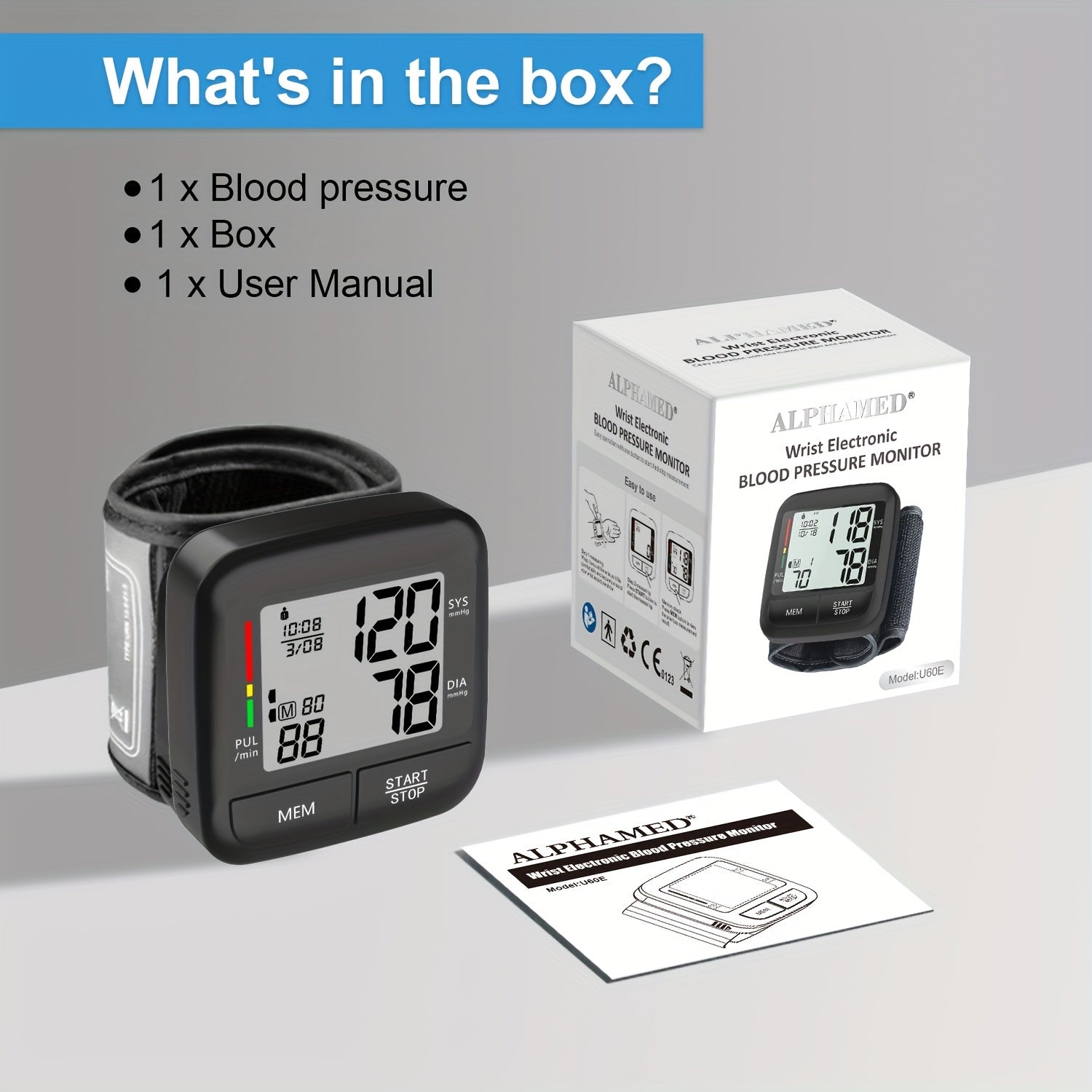 Portable Wrist Blood Pressure Monitor with Large LCD Display Automatic Digital Device with Wrist Strap