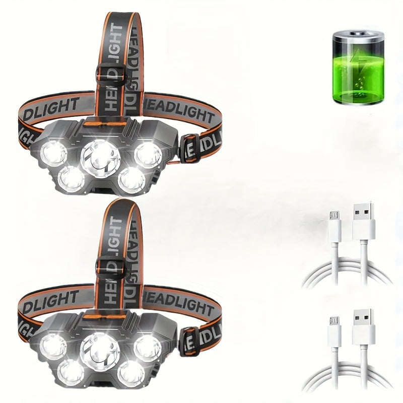 Rechargeable LED Headlamp with USB Fast Charging, Multi-Mode, Portable for Outdoor Activities